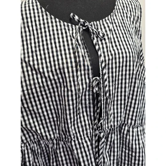 Coco & Shay Women Top 3XL Black White Gingham Peplum Tie Front Sleeveless - Picture 2 of 9